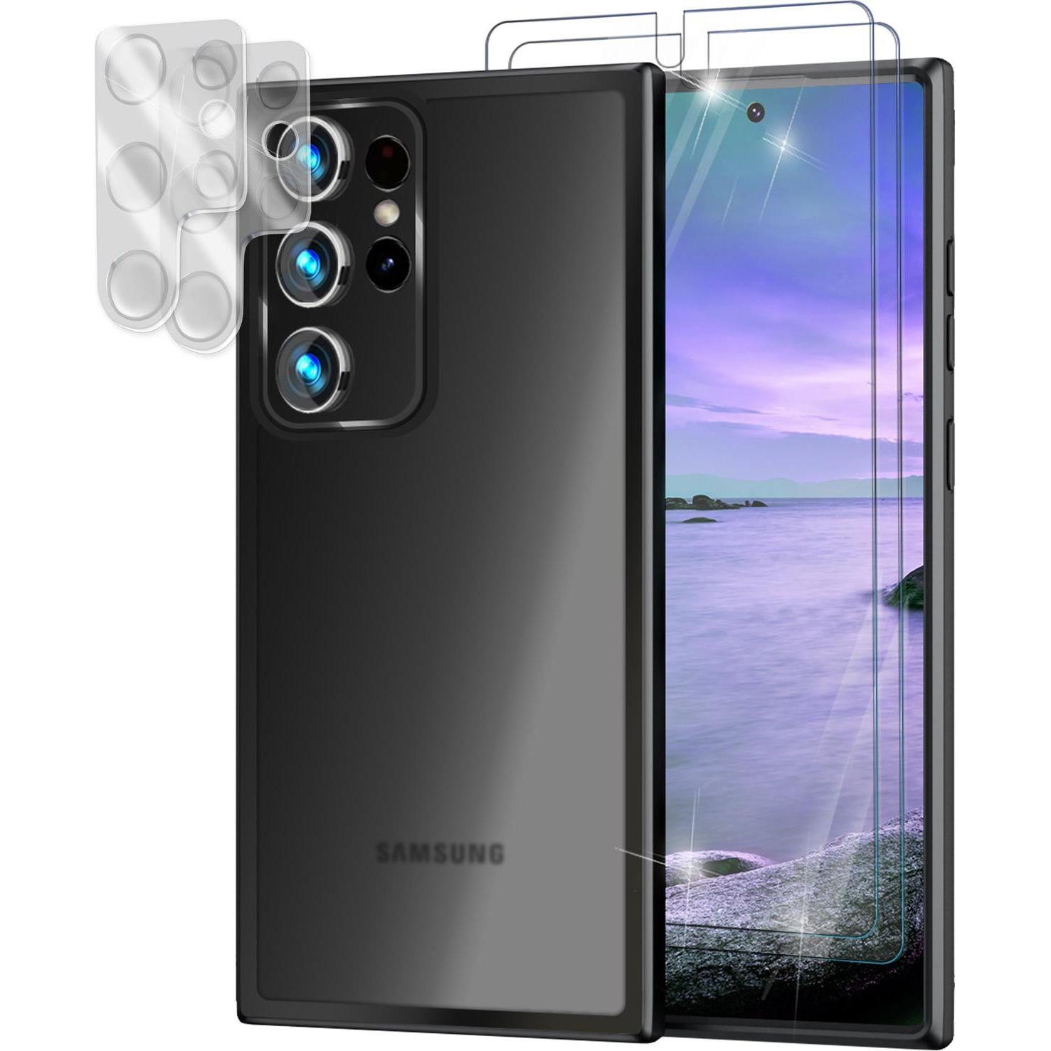 Nalia Hybrid Hülle Semi-Transparent mit 2x Display-Schutzglas & 2x Kamera-Glas (Samsung Galaxy S23 Ultra), Smartphone Hü...