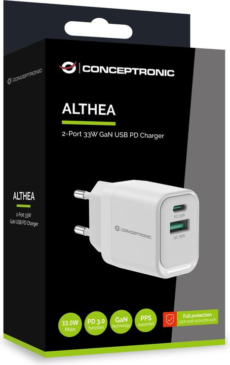 Image du produit Conceptronic Chargeur 2Port 33W,1xUSB-C,1xUSB-A blanc (33 W, 2 ports)
