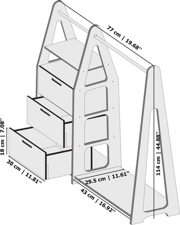 Produktbild Duck Woodworks Kindergarderobe mit Schubladen
