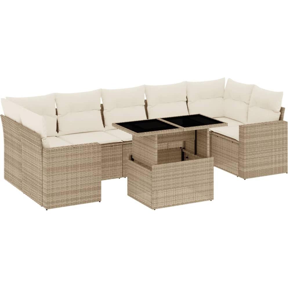 VidaXL, Gartenlounge, Gartenmöbel Sofa Garnitur Lounge Sitzgruppe 8-tlg. Beige Poly Rattan