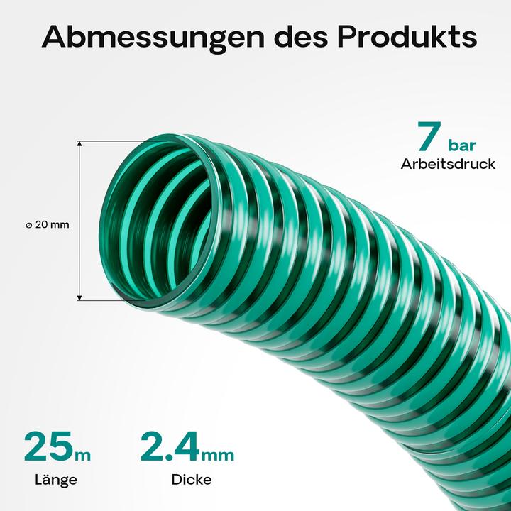Produktbild Wiltec 25m Saugschlauch Druckschlauch in 20mm (3/4") flexibel Spiralschlauch (25 m, 20 mm)