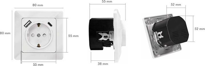 Produktbild LogiLink Unterputz-Steckdose, 1x CEE 7/3, 1x USB-A, 1x USB-C PD