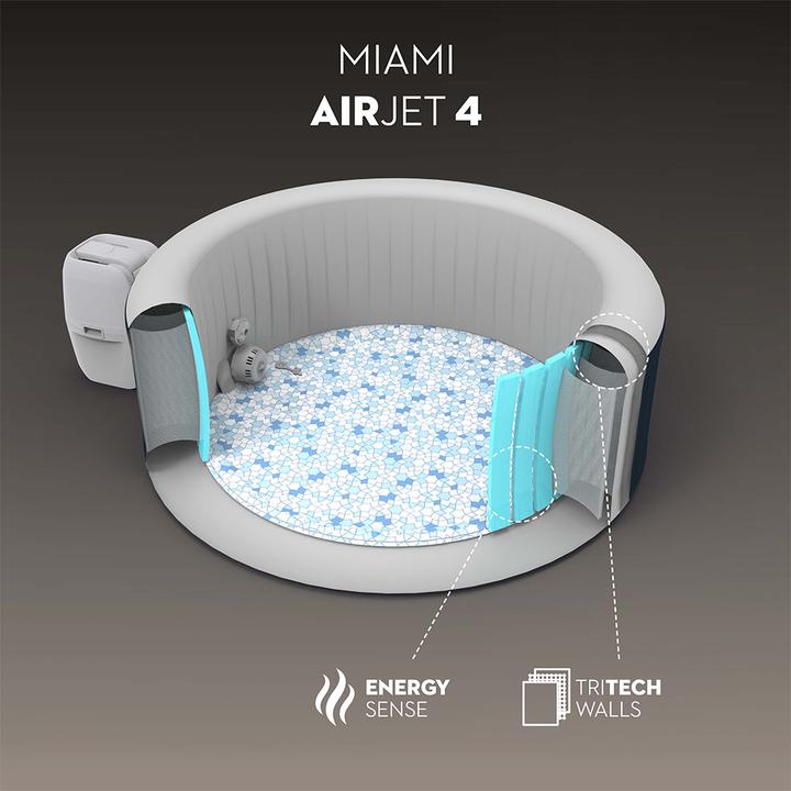 Produktbild Bestway LAY-Z-SPA Miami energieeffizienter aufbl asbarer Whirlpool mit AirJet 180 x 66 cm (4 Personen)