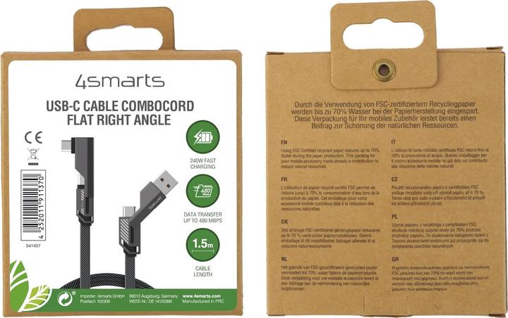 Produktbild 4smarts USB-C Kabel ComboCord Flat Right Angle (1.50 m, USB 2.0, 240 W)
