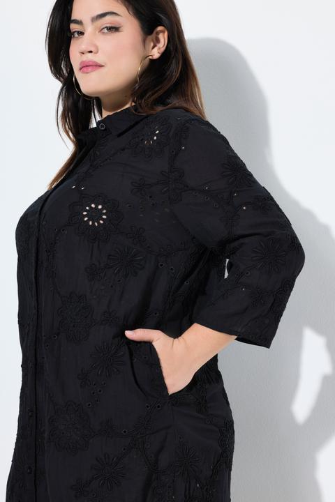 Image du produit Angel of Style Robe chemisier, fine broderie ajourée, coupe évasée (56)