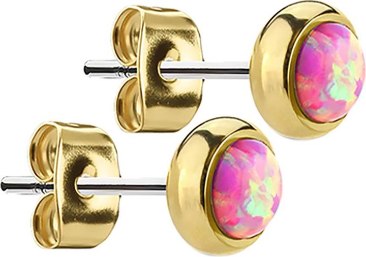 Image du produit Star Piercing Clous d'oreille plaqués or avec opale rose (sans laiton, Acier chirurgical 316L)