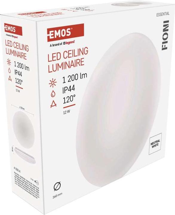 Image du produit Emos Plafonnier LED FIONI, rond, blanc 12W blanc neutre, IP44 (1200 lm)
