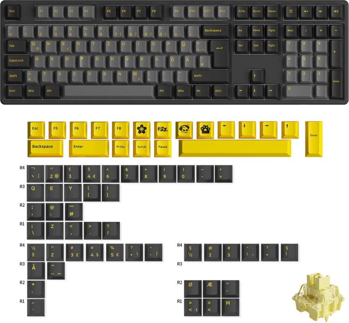 Actual product image Akko Black & Gold 5108B Plus Wireless Gaming Keyboard, RGB, - V3 Cream Yellow Pro Switch, black, I (DE, Cable, Wireless)