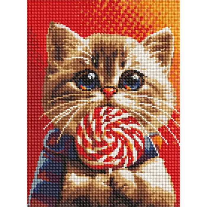 Ideyka Diamond Painting - Katze mit Lutscher mit Rahmen 30 x 40 cm