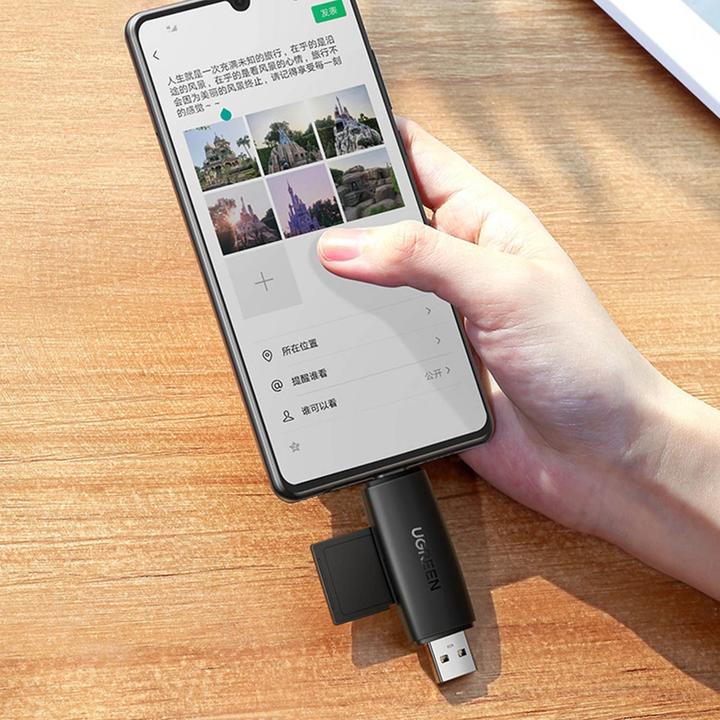 Actual product image Ugreen CM304 USB + USB-C Adapter Card Reader SD + microSD (black) (USB-C)