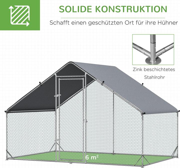 Image du produit PawHut Hühnerstall Stahl, Kunststoff Silber+Grau