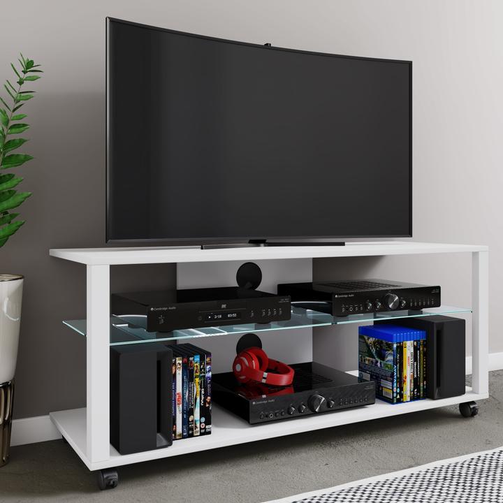 Produktbild VCM Holz TV Lowboard Rollen Fernsehschrank mobil Rack Konsole Möbel Fernsehtisch Fernseh Phono Glas (115 x 40 x 45 cm)