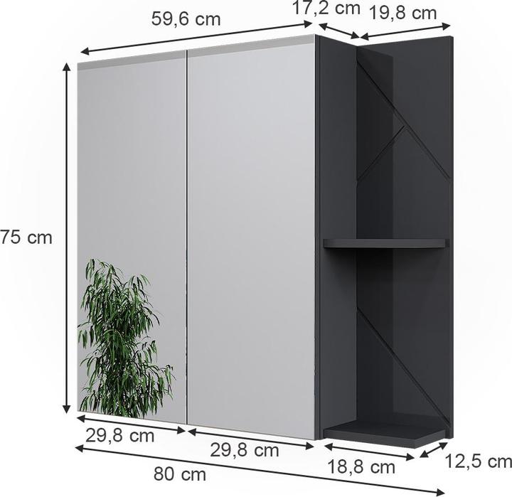 Produktbild Vicco Badspiegelschrank Irma, Anthrazit Hochglanz, 80 x 75 cm