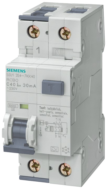 Produktbild Siemens RCBO type A 30mA, 10kA, 1+N-pole C 10A