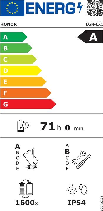 Label énergétique Honor 400 Smart Velvet Schwarz (128 Go, Noir velours, 6.77", Double SIM, 5G)