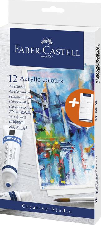 Productafbeelding Faber-Castell Acrylverf in tube, kartonnen doos à 12 stuks Sterk gepigmenteerde, lichtechte kleuren met glans (20 ml)