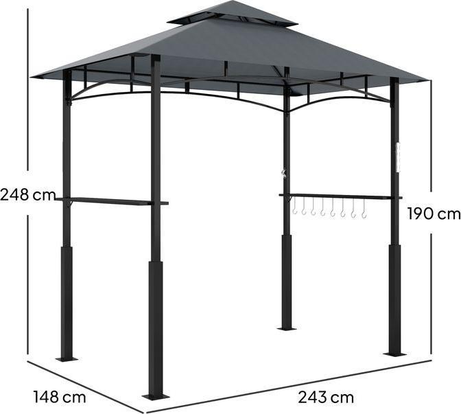 Immagine prodotto Swisshandel24 Grillpavillon mit LED 243x148x248 cm wasserdicht flammhemmend Grillzelt, Grau (243 cm, 148 cm)