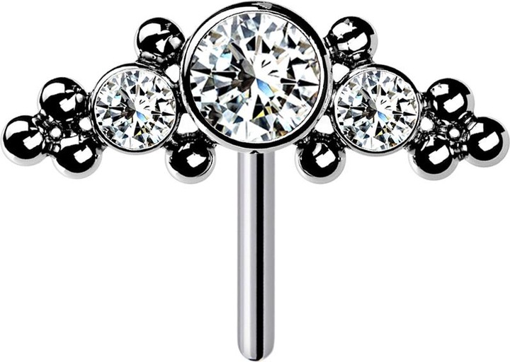 Produktbild Star Piercing Threadless silber front mittig mit Kugeln und drei Kristalle silber (Titan G23, ohne Messing)
