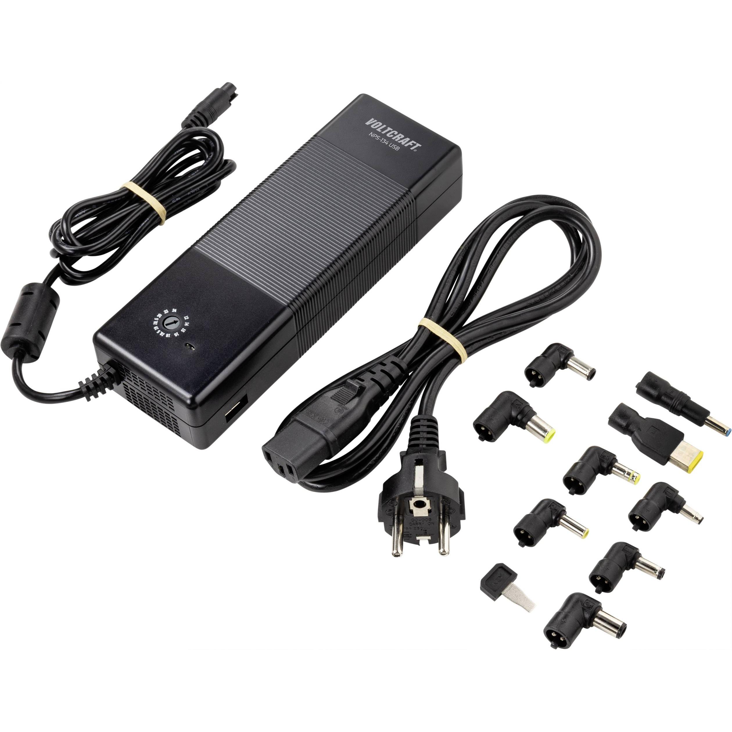 Voltcraft Alimentatore universale per notebook NPS-134 USB (134.50 W), Alimentatore per notebook, Nero