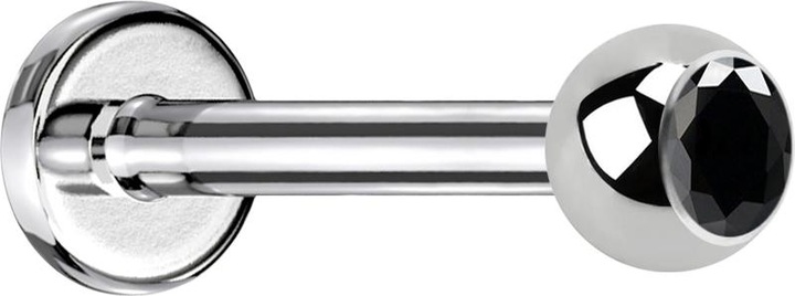 Produktbild Star Piercing Labret silber mit Kugel Kristall schwarz (ohne Messing, Chirurgenstahl 316L)