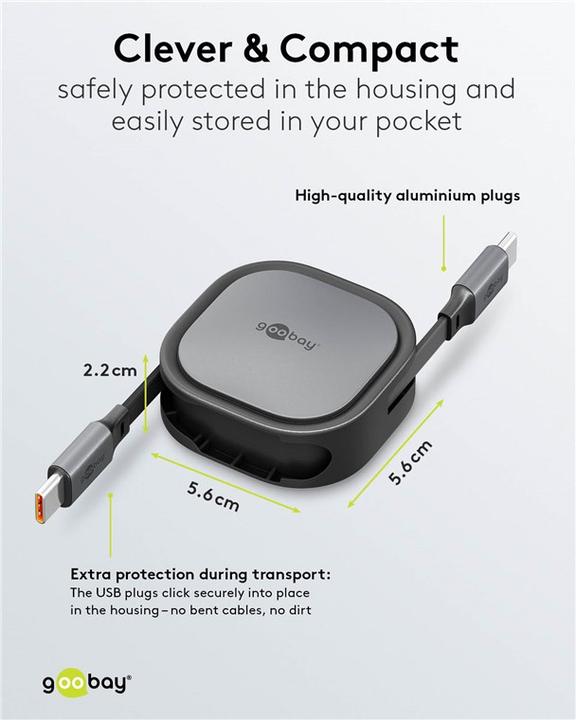 Produktbild Goobay Selbstaufrollendes USB-C-Kabel, 1 m, schwarzsilber (1 m, USB 2.0, 15 W)