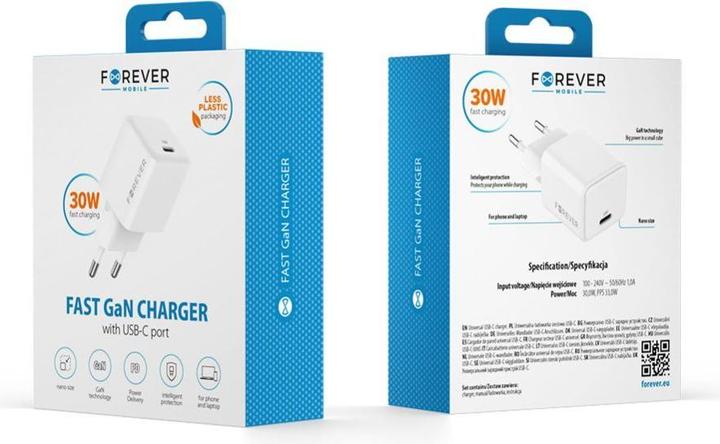 Actual product image Forever TC-08-30C GaN PD QC charger 1x USB-C 30W white (30 W, 1 portion)