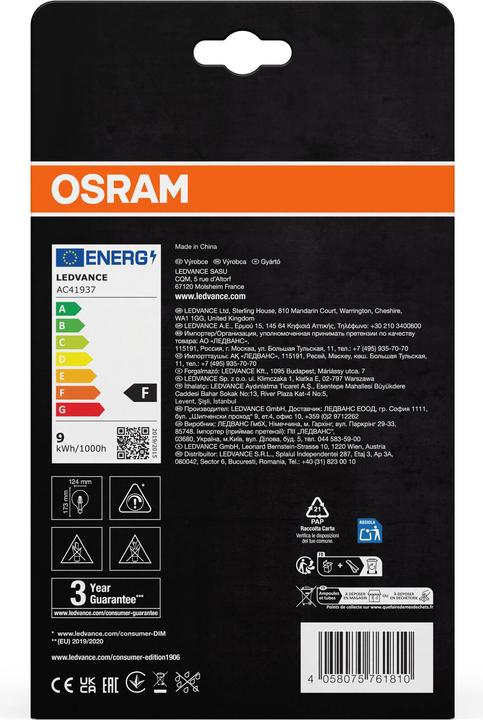 Produktbild Osram Vintage 1906 Led Classic Slim Filament Globe (E27, 8.80 W, 806 lm, 1 x, F)