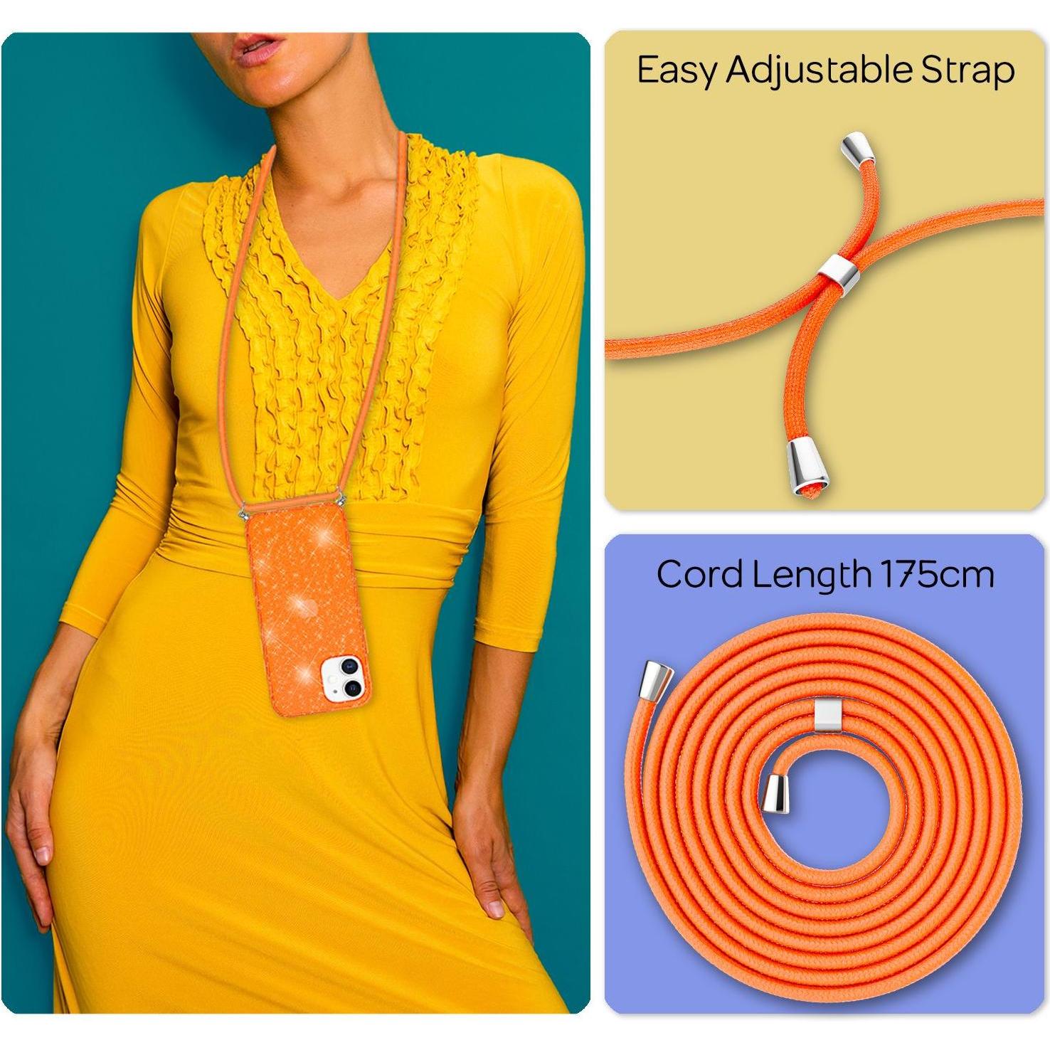 Thumbnail - Nalia Glitzerhülle mit Kette, Handykette, Orange