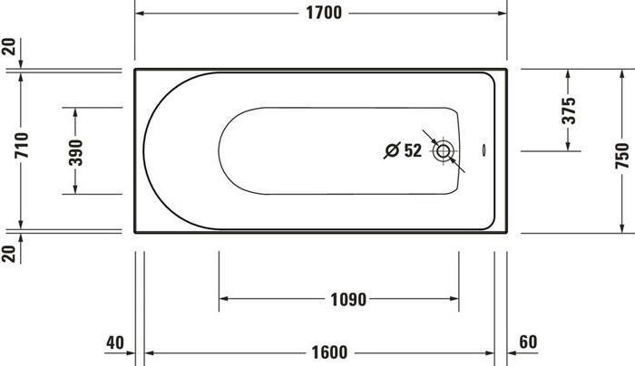 Actual product image Duravit Bathtub D-NEO built-in version 1 RS 1700x750mm white (160 l, 170 cm, 75 cm)