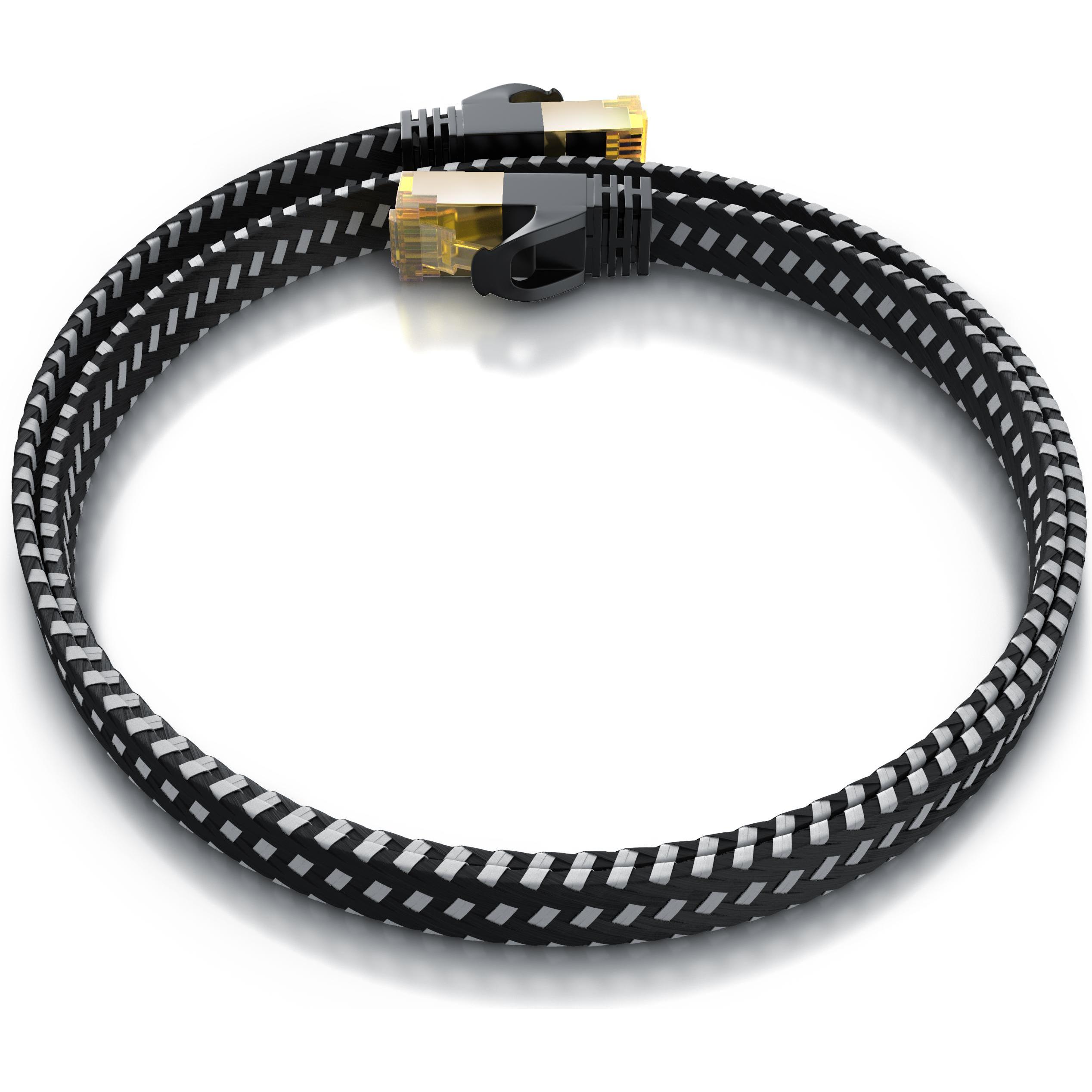 Thumbnail - Primewire CAT 7 Netzwerkkabel Flach Baumwollmantel - LAN Patchkabel Datenkabel - Flachbandkabel - Verlegekabel (U/FTP, C...