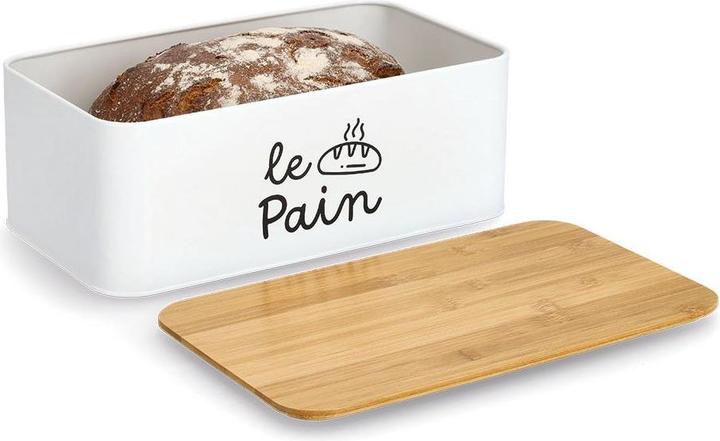 Actual product image Zeller Present Le Pain" bread bin, metal/bamboo, white