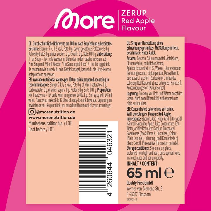 Nutritional values and ingredients More Nutrition Zerup (1 x 65 cl)