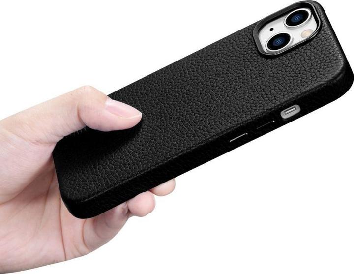 Actual product image iCarer litchi premium leather case for iPhone 14 Plus Magnetic leather case with MagSafe Black (WMI1 (Apple iPhone 14 Plus)