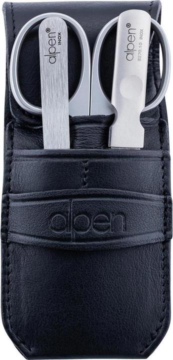 Alpen Maniküre-Set, 3-tlg, rostfrei, Haut-und Nagelschere, Pinzette, Nagelfeile, schwarzes Etui