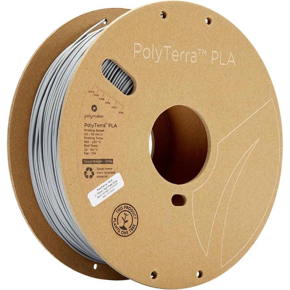 Polymaker PolyTerra (PLA, 1.75 mm, 1000 g, Grau), 3D Filament, Grau