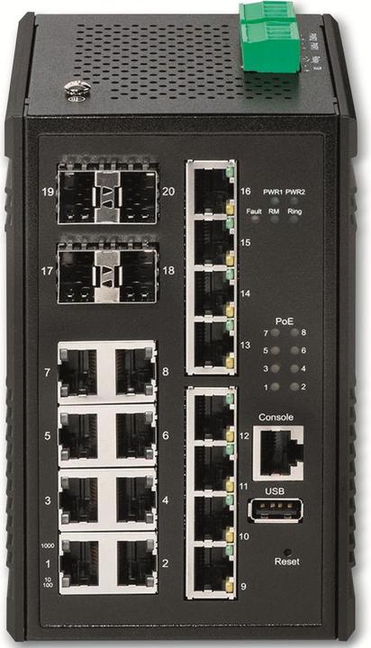 Actual product image Edimax Pro Edimax 16 Port Gigabit PoE WebManageable Industrial Switch PoE Ports and SFP Slots (16 Ports)