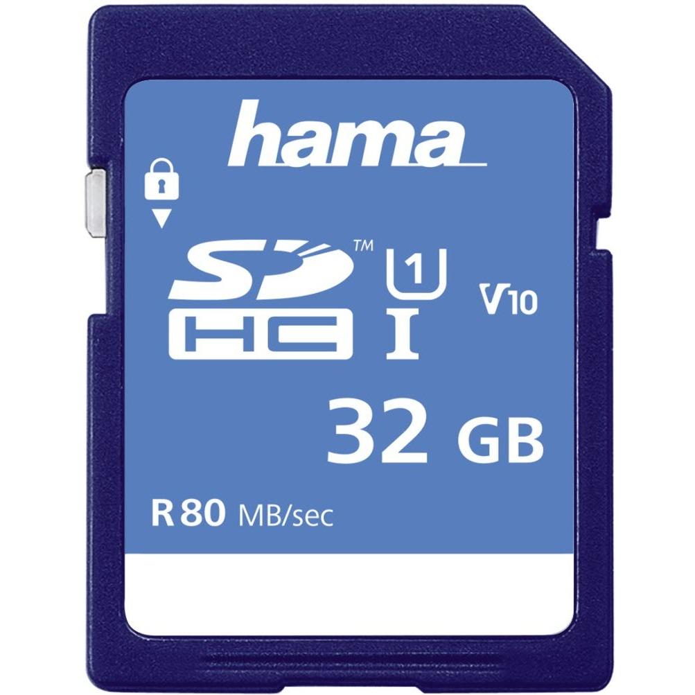 Hama SDHC 32GB Class 10 UHS-I (32 GB, SDHC, U1, UHS-I), Speicherkarte, Blau