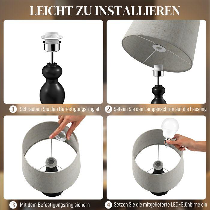 Actual product image Swisshandel24 Tischlampe LED, 3 Farbtemperaturen, USB A+C Ladeanschluss, Leinenschirm, Schwarz (800 lm, E27)