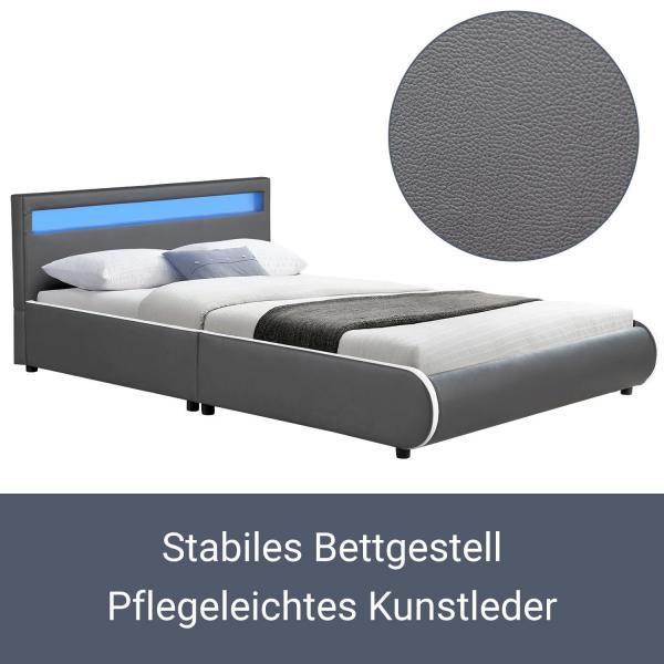 Immagine prodotto Juskys Letto imbottito Siviglia con LED (140 x 200 cm)