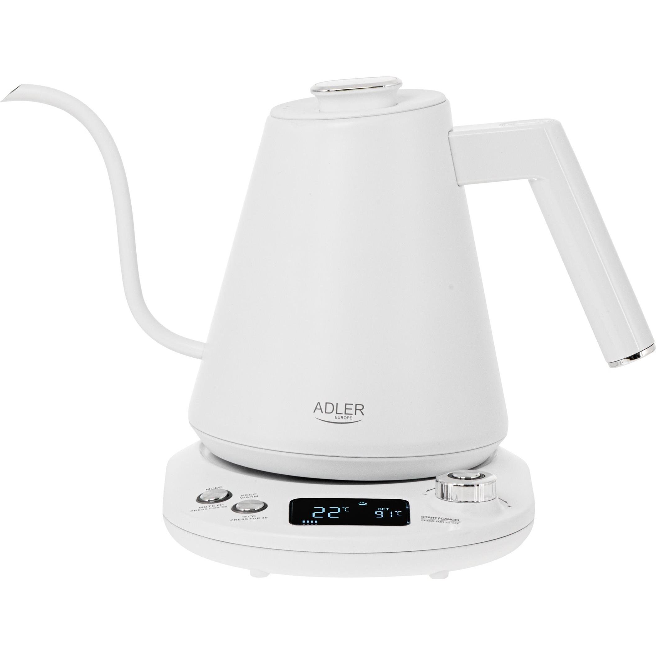Adler AD 1349w Bollitore elettrico con beccuccio lungo, 1 L, bianco, Bollitore, Bianco
