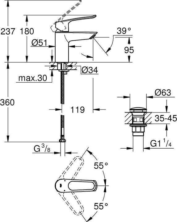 Actual product image Grohe EH-WTbatt EUROSMART 1/2inch, S-Size chrome