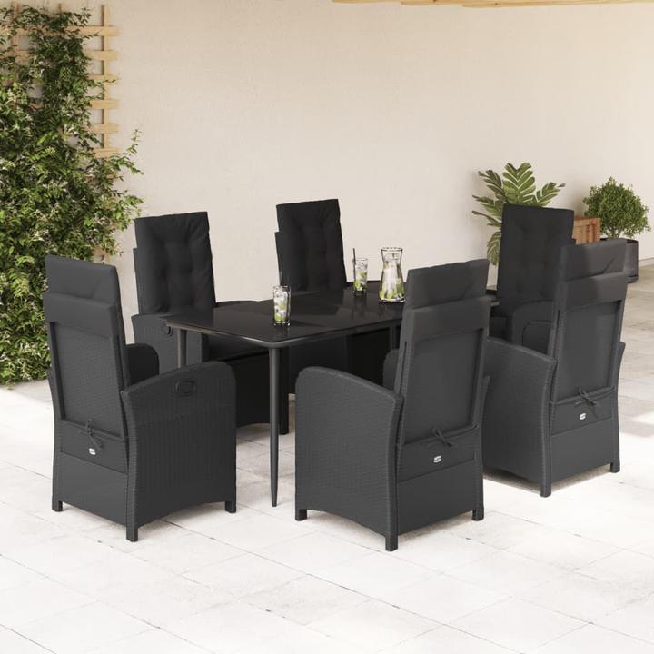 Produktbild VidaXL Gartenmöbel Essgruppe Gartengarnitur Sitzgruppe 7tlg. Schwarz Poly Rattan (160 cm)