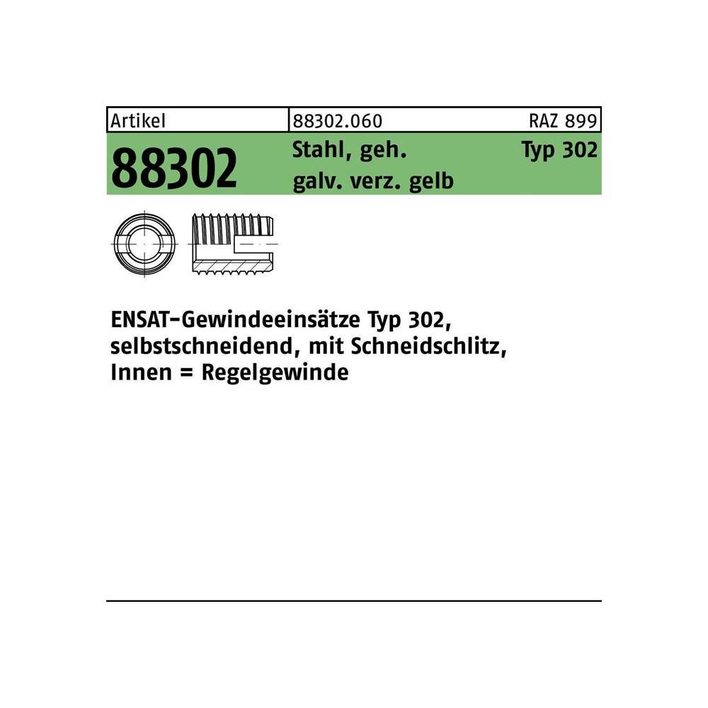 Ensat, Gewindeschneider + Gewindebohrer, Gewindeeinsatz R 88302 Typ 302 M 6 x 14 Stahl gehärtet galvanisch verzinkt gelb