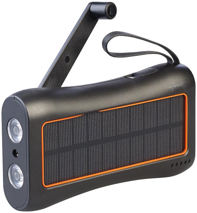 Revolt Kurbel-Dynamo-Powerbank mit Solarpanel (10000 mAh, 5 W)