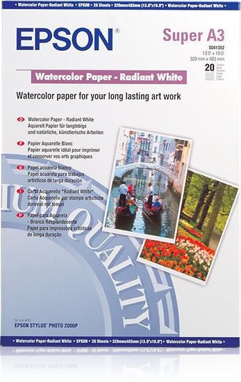 Epson Radiant White Watercolor Papier A3+ (190 g/m², A3+, 20 x)