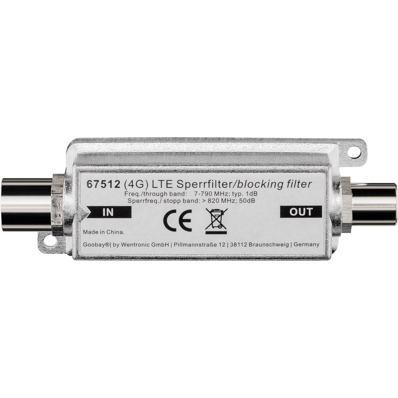 Goobay LTE/4G Sperrfilter Koax-Stecker - Koax-Buchse (Verstärker), SAT Zubehör, Silber