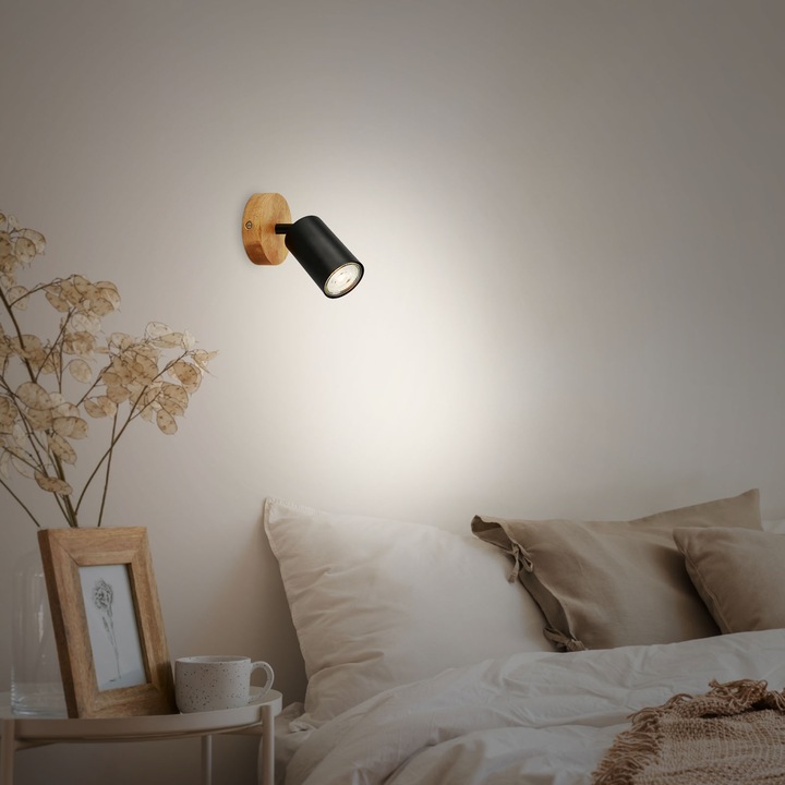 Produktbild Briloner Spot, schwarz, mit Holz, exkl. 1xGU10 9W (GU10)