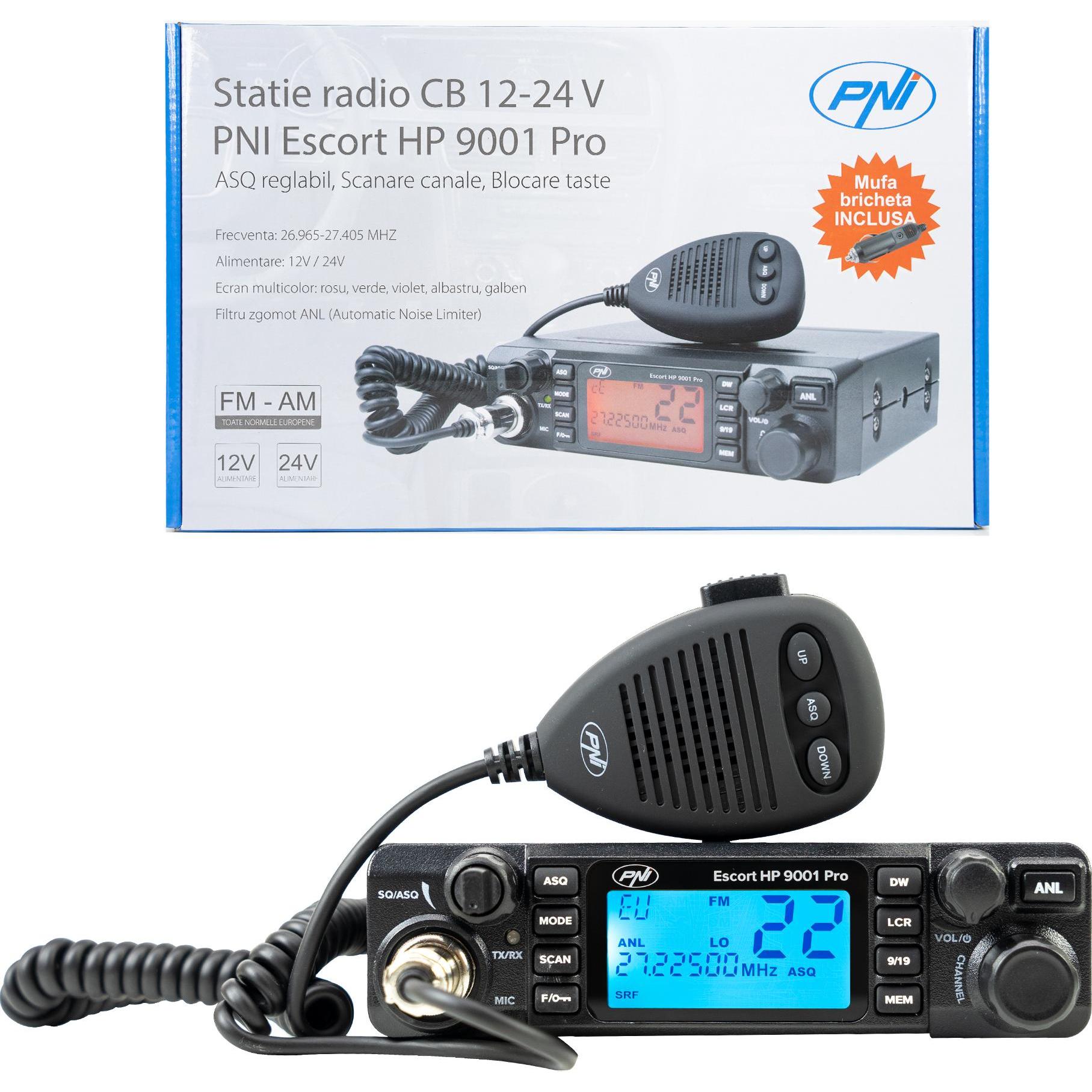 PNI CB-Funkgerät Escort HP 9001 PRO ASQ einstellbar, AM-FM, 12V/24V, 4W, Scan, Dual Watch, ANL, mehr, Walkie-Talkie