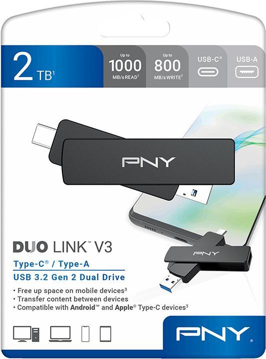 Produktbild PNY USB Flash 2 TB - OTG DUO LINK V3 - Type-A/Type-C (2000 GB, USB-A, USB-C)