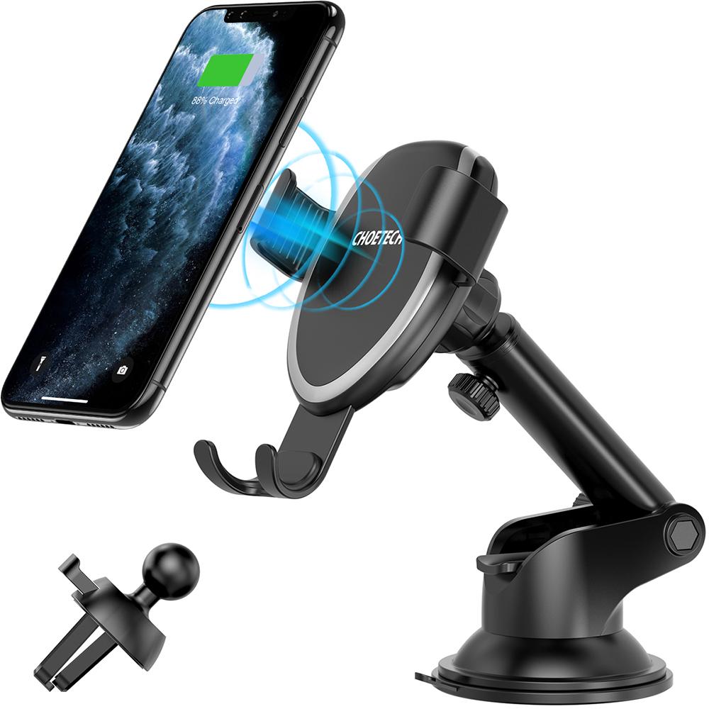 Thumbnail - Choetech Qi Wireless Charger 10W Gravity Car Cab Holder Dashboard + Ventilation Grill Clamp + 1.2m M (10 W), Wireless Ch...